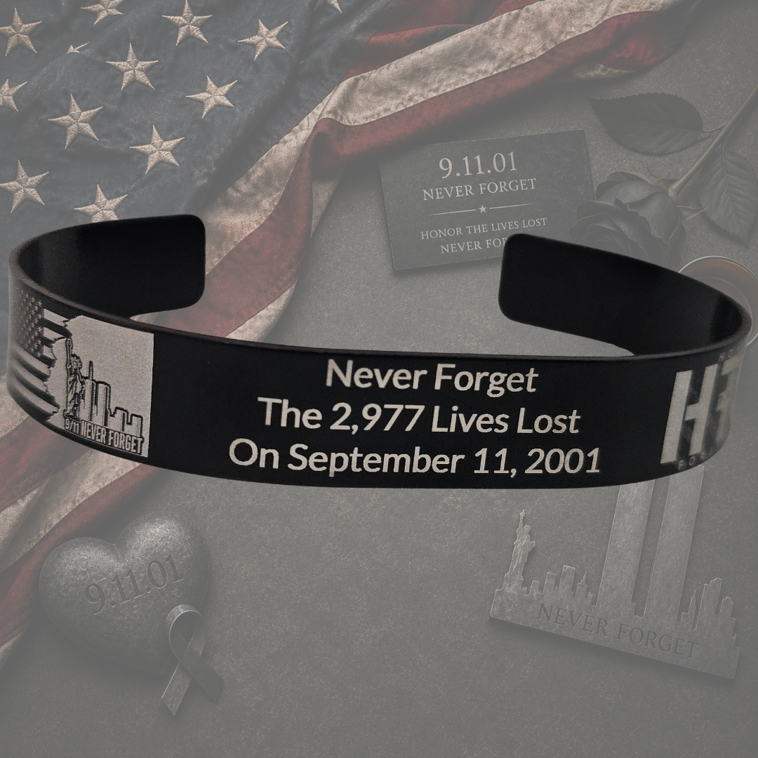 9/11 Never Forget memorial bracelet honoring the 2,977 lives lost on September 11 2001