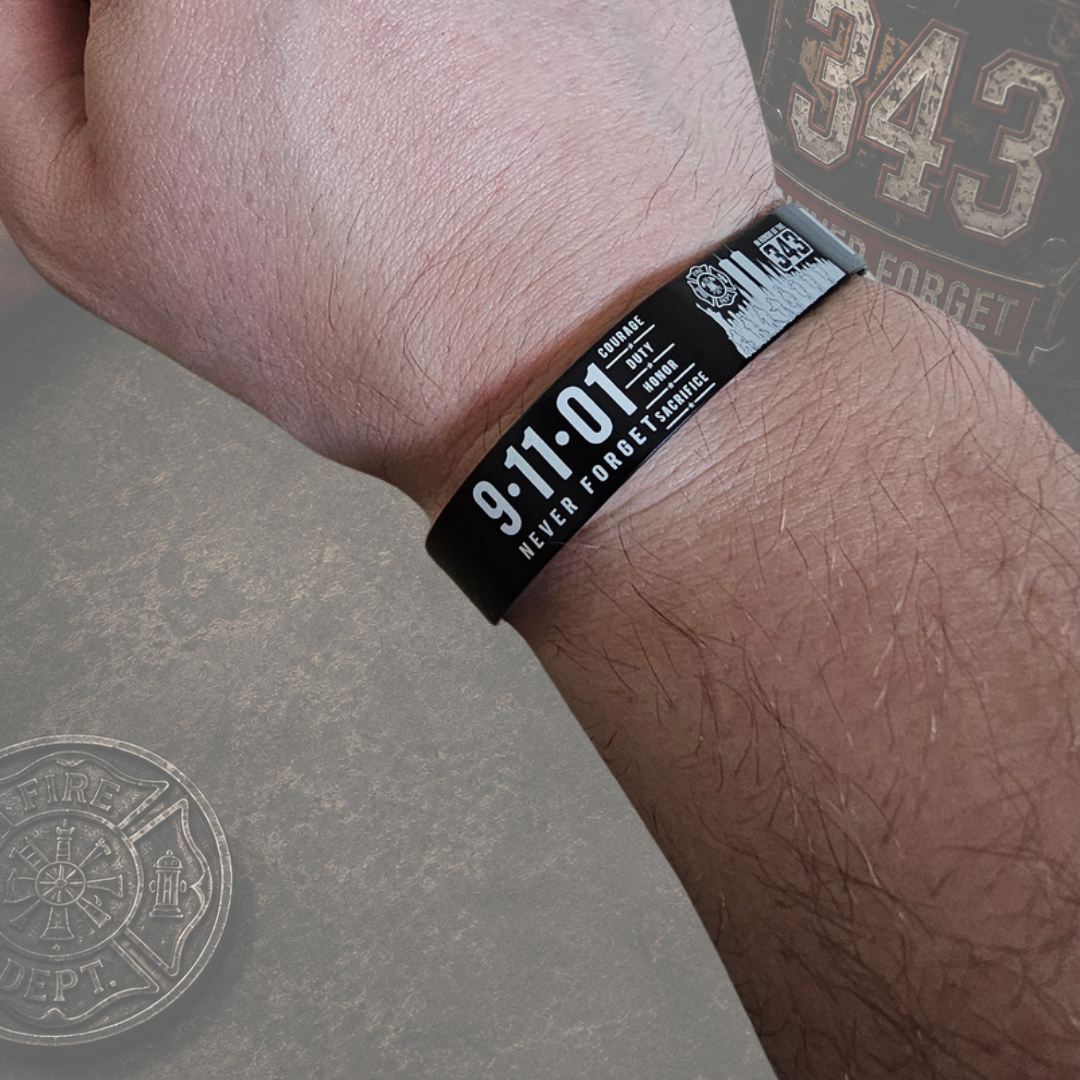 9/11 memorial bracelet honoring the 343 FDNY firefighters with New York City skyline tribute design