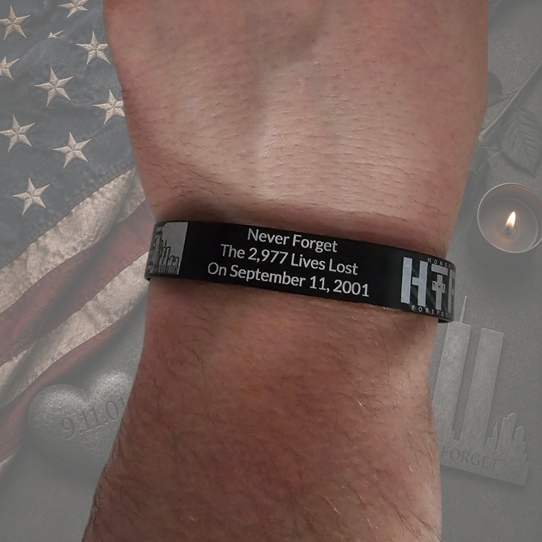 American 9/11 remembrance bracelet with 2,977 lives lost memorial engraving