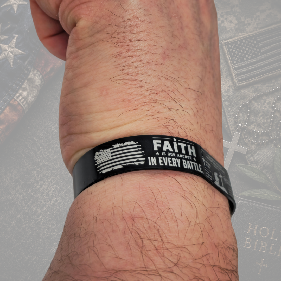 Christian faith bracelet for men with military inspired engraving