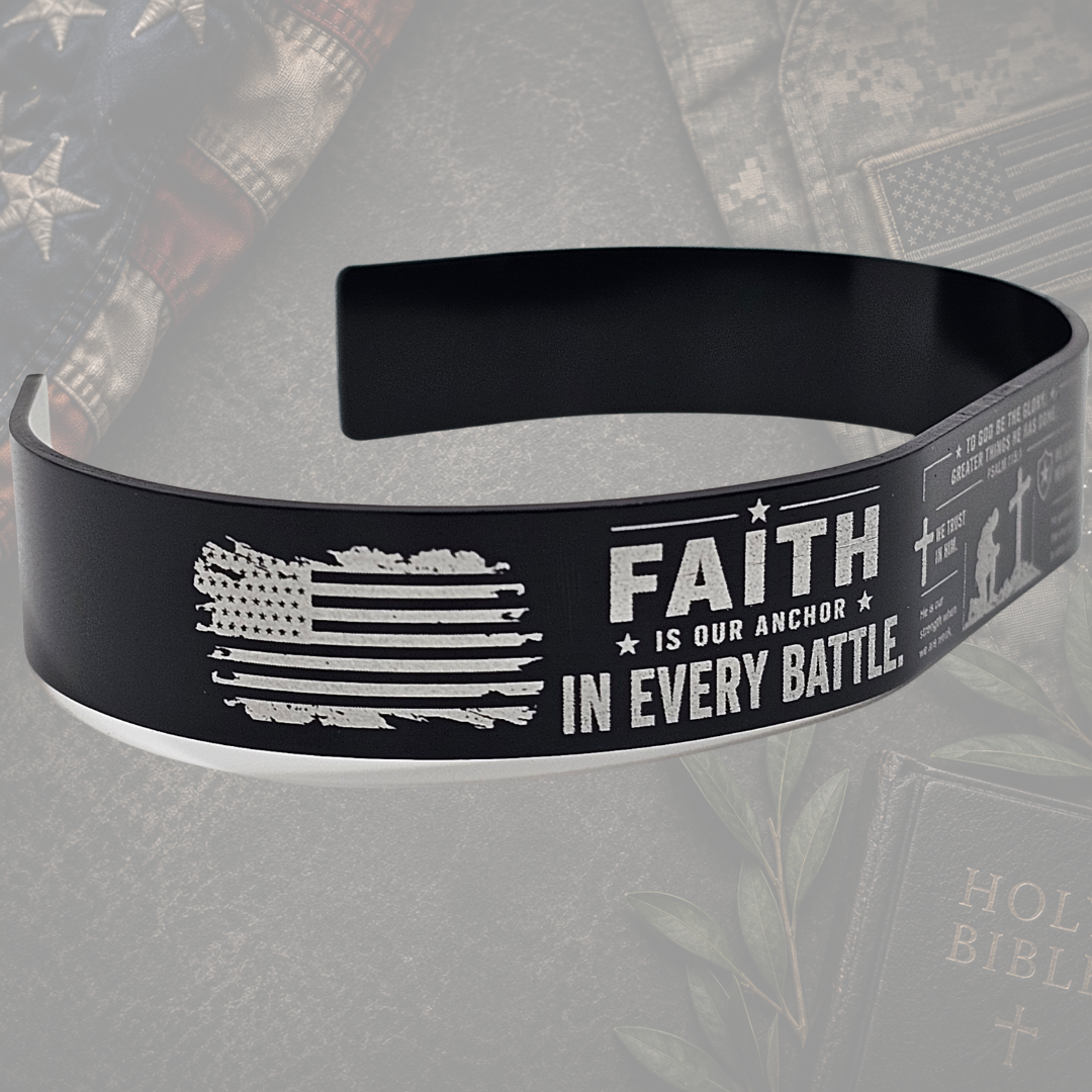 Christian military faith bracelet with American flag and Faith Is Our Anchor design