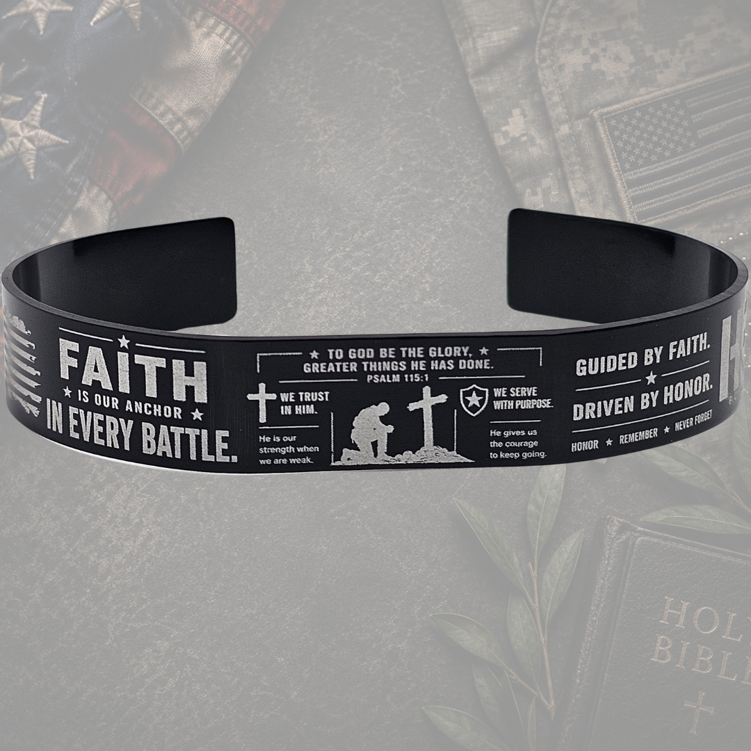 Faith Is Our Anchor engraved Christian bracelet with Psalm 115:1