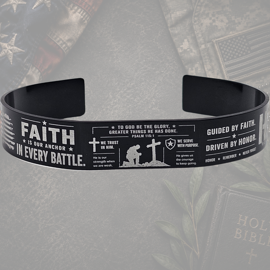Faith Is Our Anchor engraved Christian bracelet with Psalm 115:1