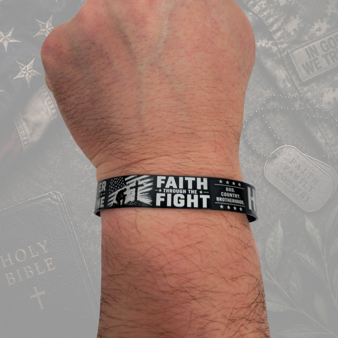 Faith Through the Fight bracelet worn on wrist