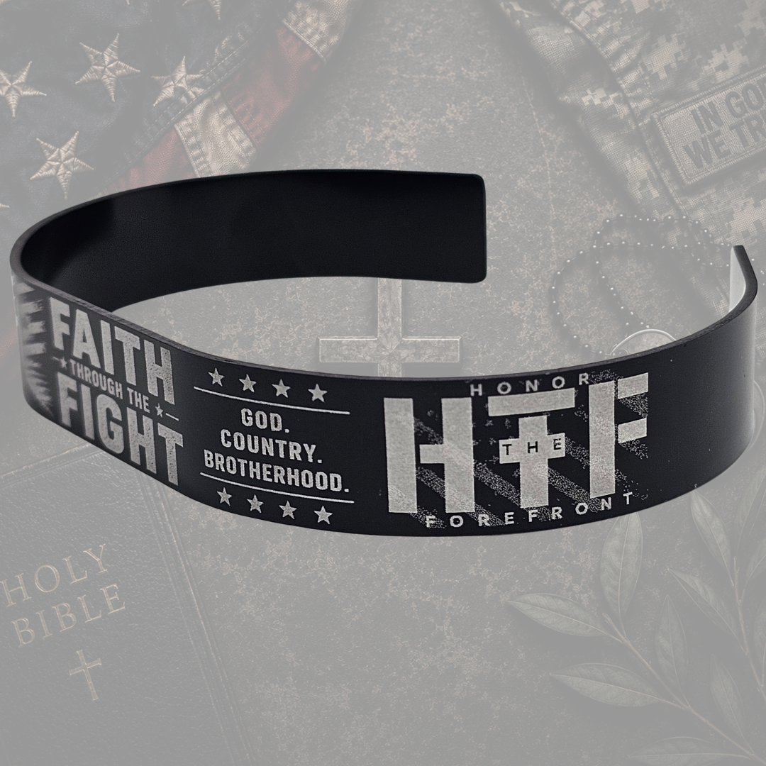 Military faith bracelet with God Country Brotherhood engraving