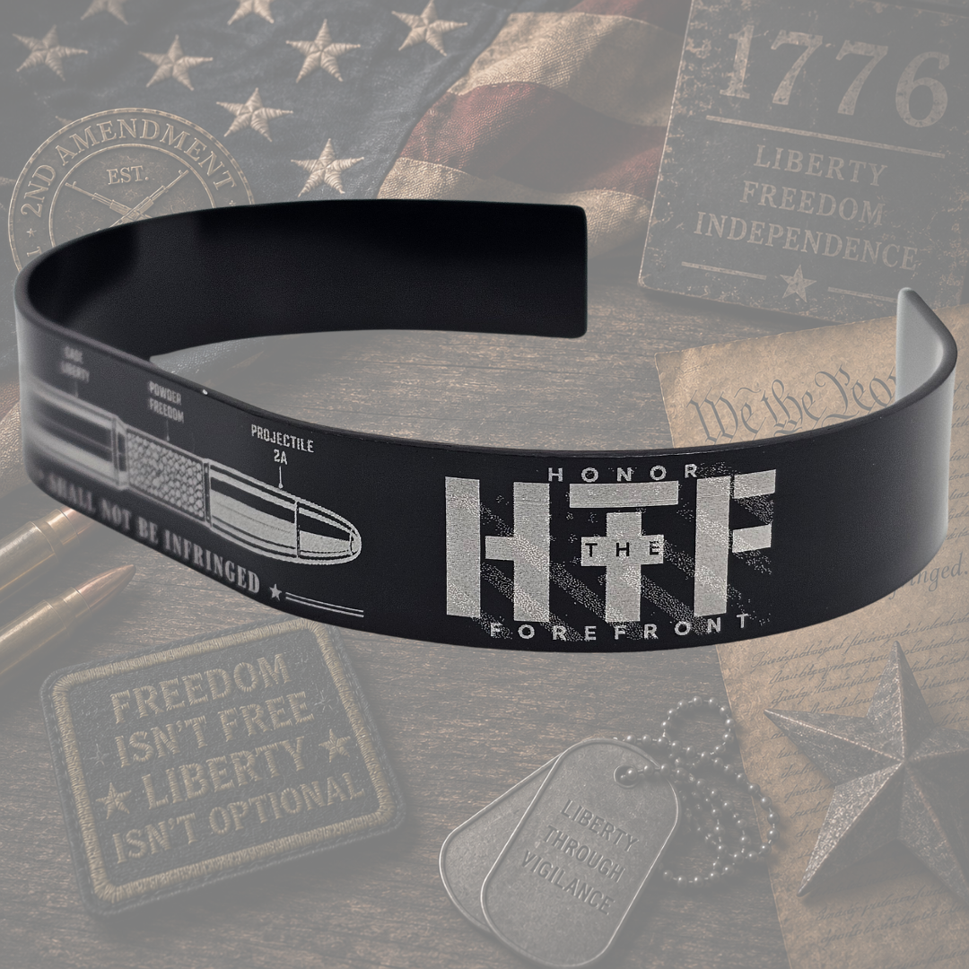 Honor the Forefront Liberty Round 2A bracelet with laser engraved Second Amendment design
