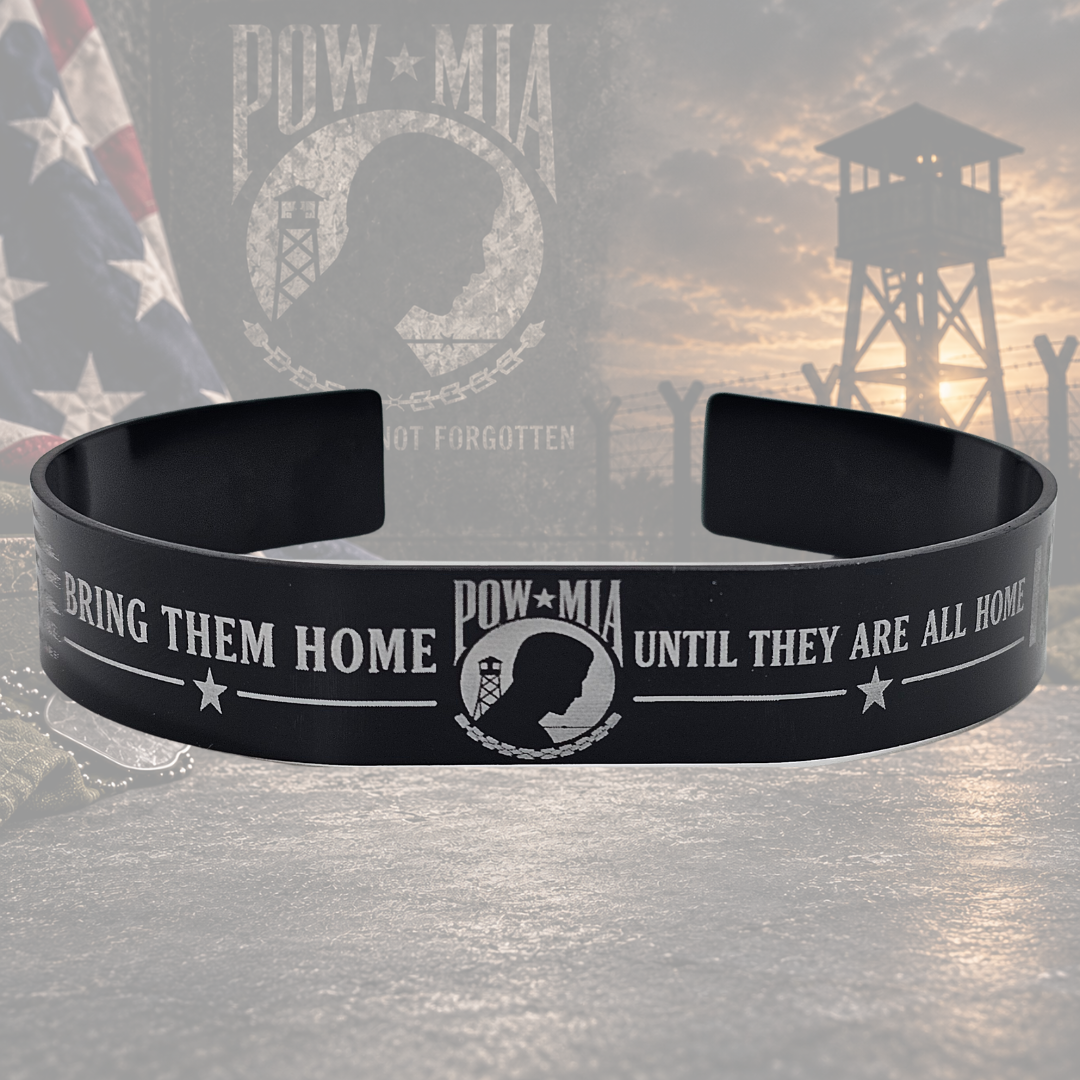 No One Left Behind – POW/MIA Engraved Aluminum Bracelet