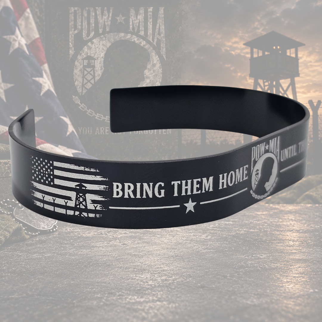 No One Left Behind – POW/MIA Engraved Aluminum Bracelet
