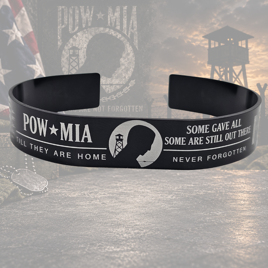 The Watch Continues – POW/MIA Engraved Aluminum Bracelet