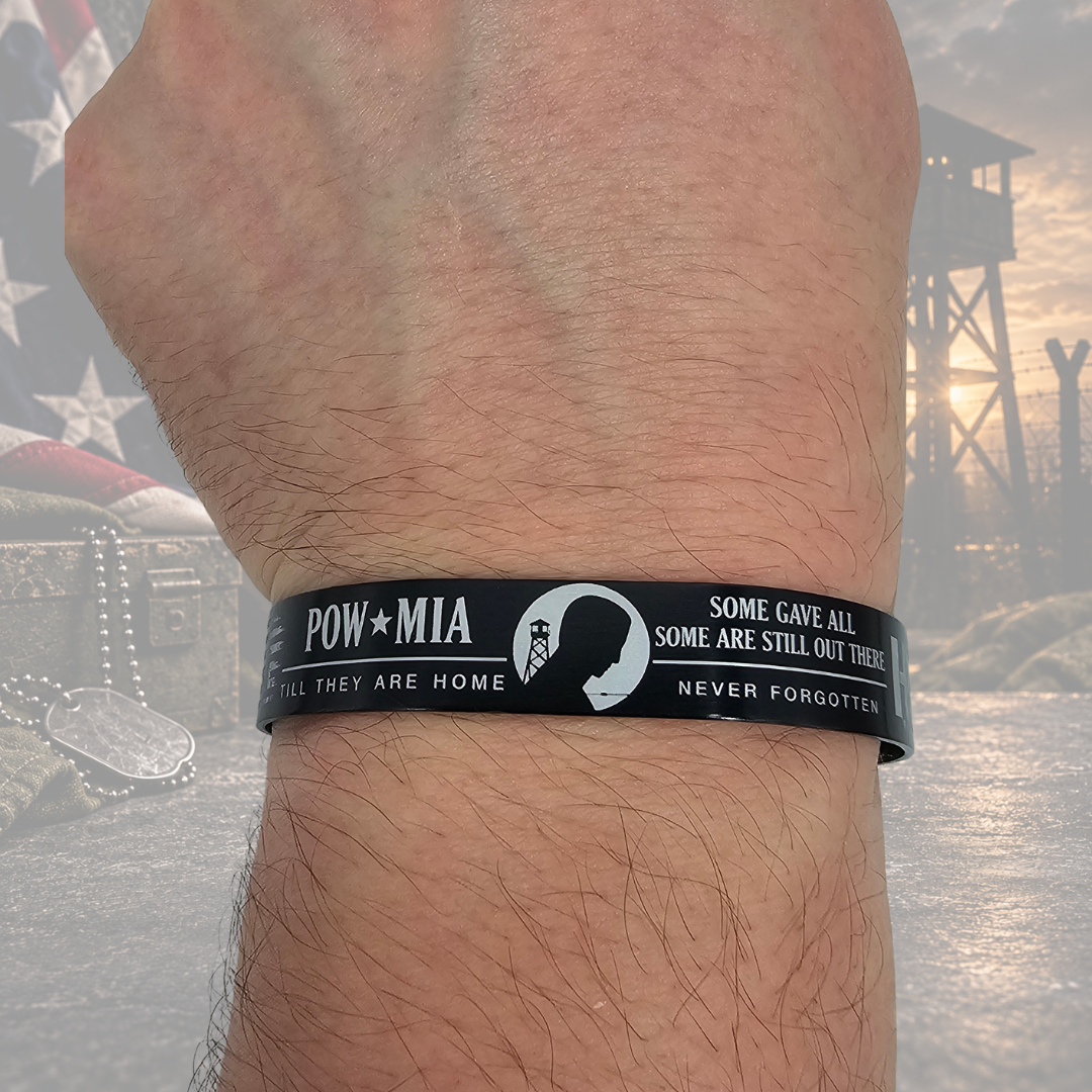 The Watch Continues – POW/MIA Engraved Aluminum Bracelet